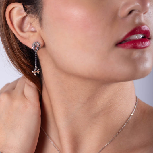 925 Sterling Silver Earring with Globe and Airplane: A timeless design for travelers who want to carry the world with them.