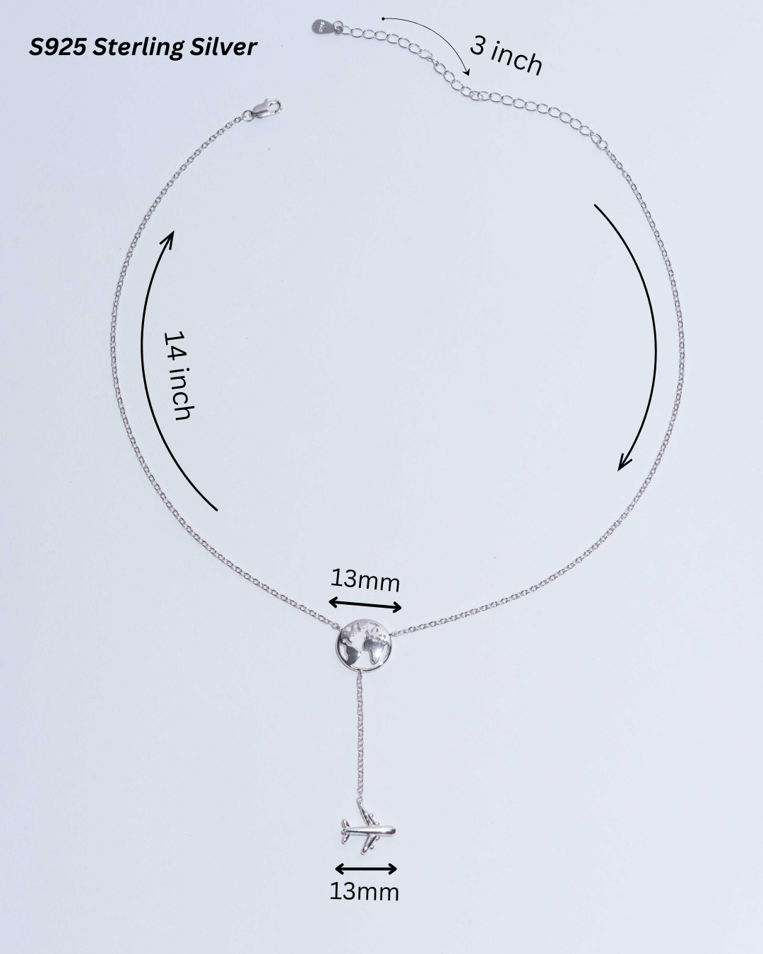 925 Sterling Silver Necklace with Globe and Airplane: Adjustable chain length for the perfect fit, with a globe and plane pendant to inspire your next journey