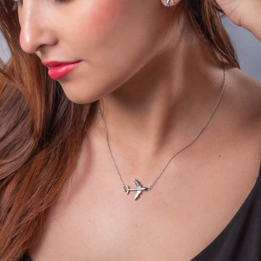 925 Sterling Silver Necklace with Large Airplane (2cm): A bold and elegant statement piece for travelers and aviation enthusiasts.